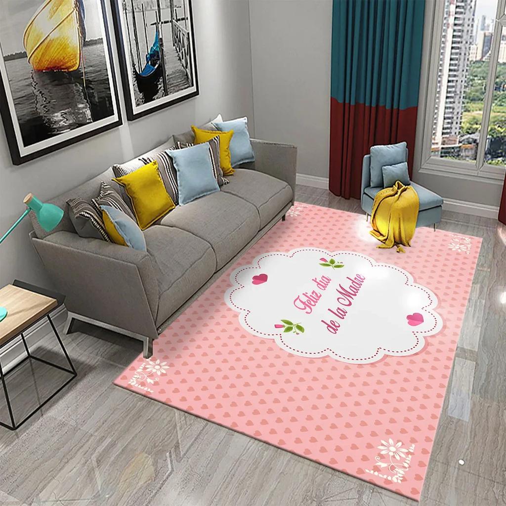 Mother's Day Happy Carpet Romantic Warm Rugs Living Room Bedroom Rug Heart Carpet Baby Girl Soft Play Floor Mat Kitchen Parlor