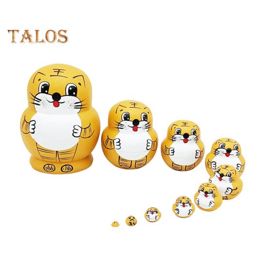 

1 комплект, русская матрешка «Тигр», 10 слоев, деревянная матрешка ручной работы, игрушка-стопка в виде тигра, настольная фигурка животного, украшение Tiger