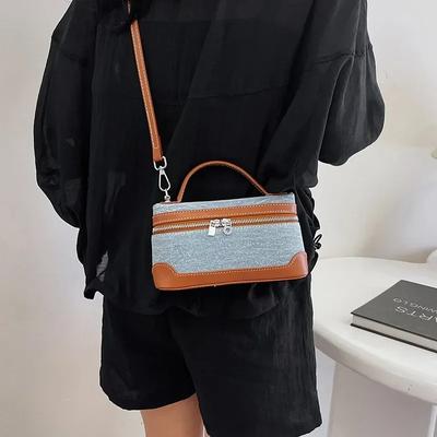 Denim Crossbody Bag with Inner Compartment for Women Monochrome Handbags Sewing Line Zipper High Quality Fashion