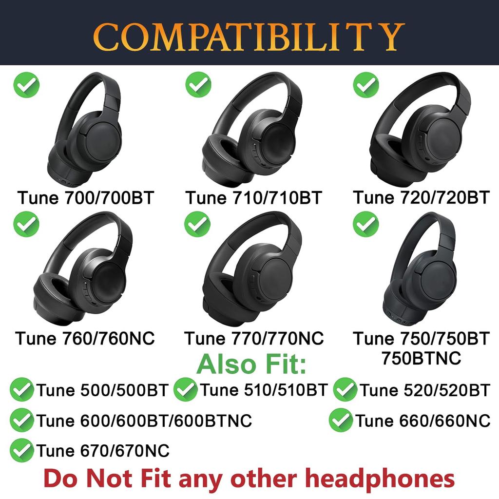 SOULWIT Replacement Headband Cushions for JBL Tune 500BT/510BT/520BT/600BT/600BTNC/660NC/670NC/700BT/710BT/720BT/750BT/750BTNC/760NC/770NC (Black)