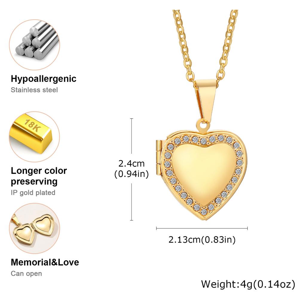 Vnox Free Custom Photo Image Necklaces, Stainless Steel  Can Open Texture Heart Locket, Family Memorial Jewelry Gifts