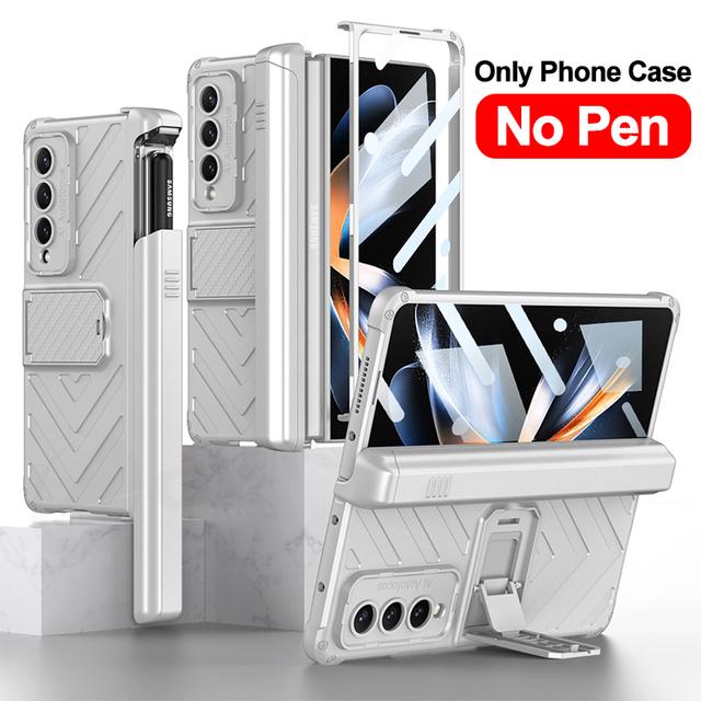 Για Samsung Galaxy Z Fold 4 3 Θήκη Armor Μαγνητικό σκληρό κάλυμμα - Περιλαμβάνεται Γυάλινη θήκη για στυλό για Galaxy Z Fold4 5g