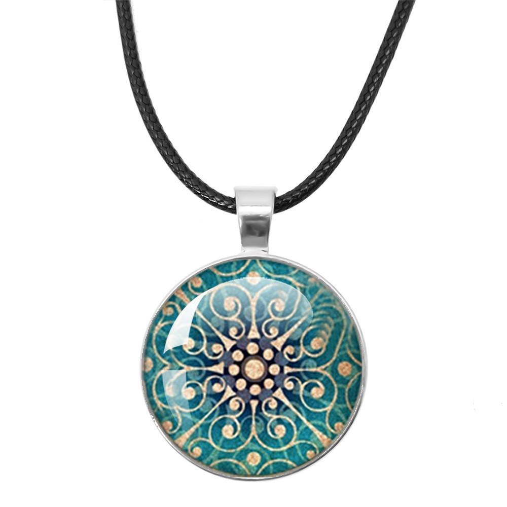 Klassische Lebensblume Seilkette Glasanhänger Halsketten Mandala Elegante und komplexe Muster Halsketten Damen Cabochon Schmuck