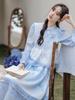 Spring & Autumn New Chinese Moon White/Blue Two-Piece Skirt Set for Women