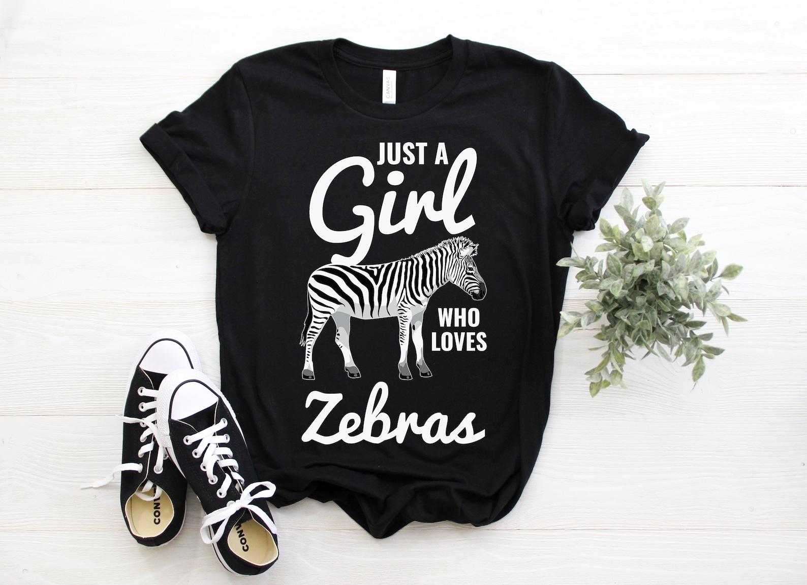 Just A Girl Who Loves Zebras Wildlife Safari Animals Lovers Cute T-Shirt, Zebra Costume Gifts, Birthday Party Present, Zoo Keeper Zookeeper, 110