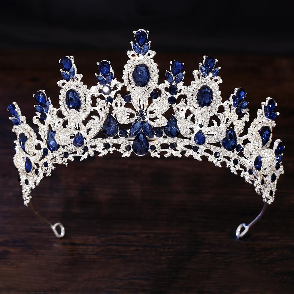 Gold Color Champagne Royal Queen Rhinestone Wedding Crown for Women Crystal Banquet Tiara Party Costume Hair Jewelry Accessories