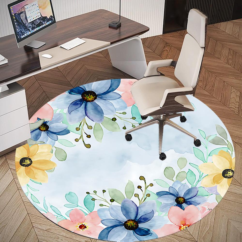 1pc Floral Watercolor Round Chair mat Area Rug - Non-Slip, Floor Mat for Office, Bedroom, and Indoor Decor c1125204