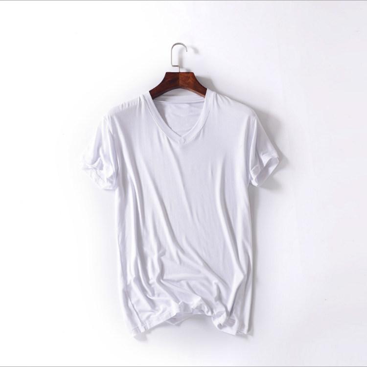 Sommer Modal Kurzarm T-Shirt Herren V-Ausschnitt Bottoming Shirt Große Größe Lose Einfarbig Sport Schlanke Herrenbekleidung