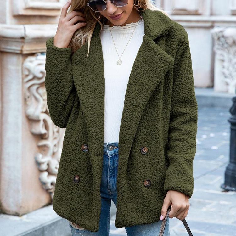 

Женское осенне-зимнее новое пальто свободного кроя большого размера с лацканами на пуговицах 5XL зелёный