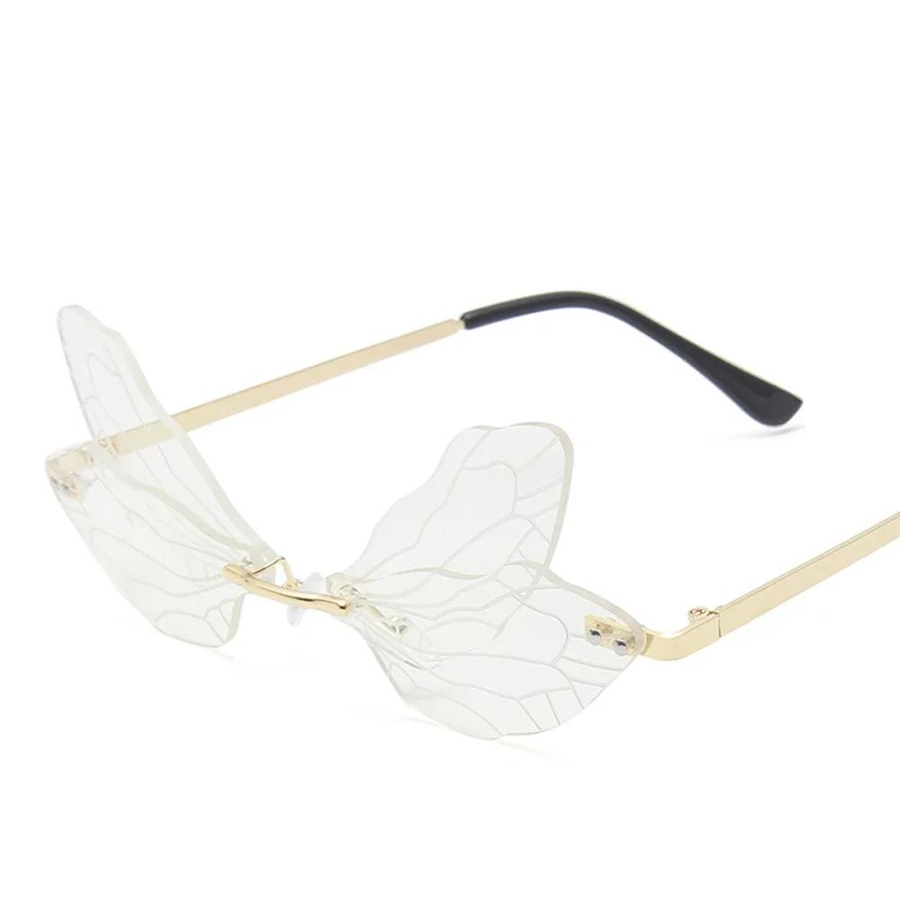 Trendy Rimless Sunglasses Vintage Dragonfly Wings Unisex Fashion UV Protection