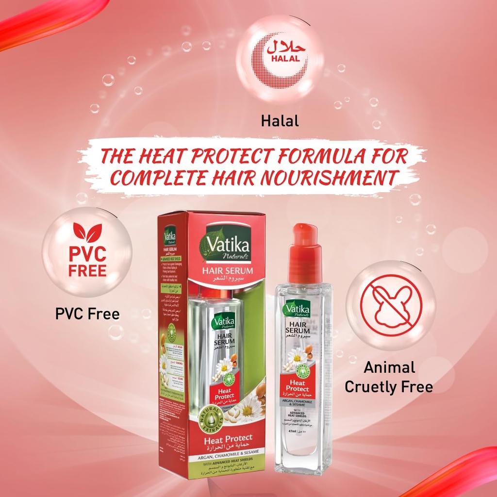 Vatika Naturals Hitzeschutz Haarserum (47 ml) | Natürliche Extrakte aus Argan, Kamille und Sesam | Fortschrittliche Hitzeschilde für das Haar