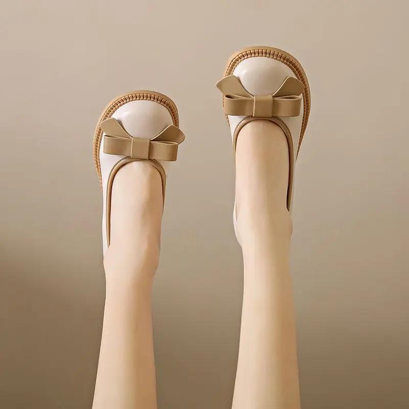 Fashion With Medium Heels Bow Round Toe Ladies Pumps Women's Shoes Chunky Block Heel Casual Y2k Vacation 2025 Trend Fashion Korean Style