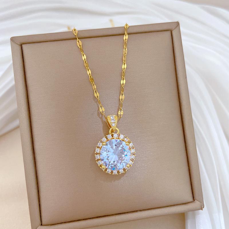 Round shape zirconia Pendant Necklace for Women 2025 New Fashion Golden Stainless Steel Chain Necklace Wedding Jewelry Accessories