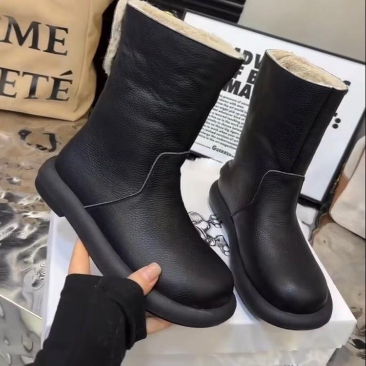 

Winter New Pure Leather Women s Flat Two-Way Snow Boots with Fleece Short Boots 40