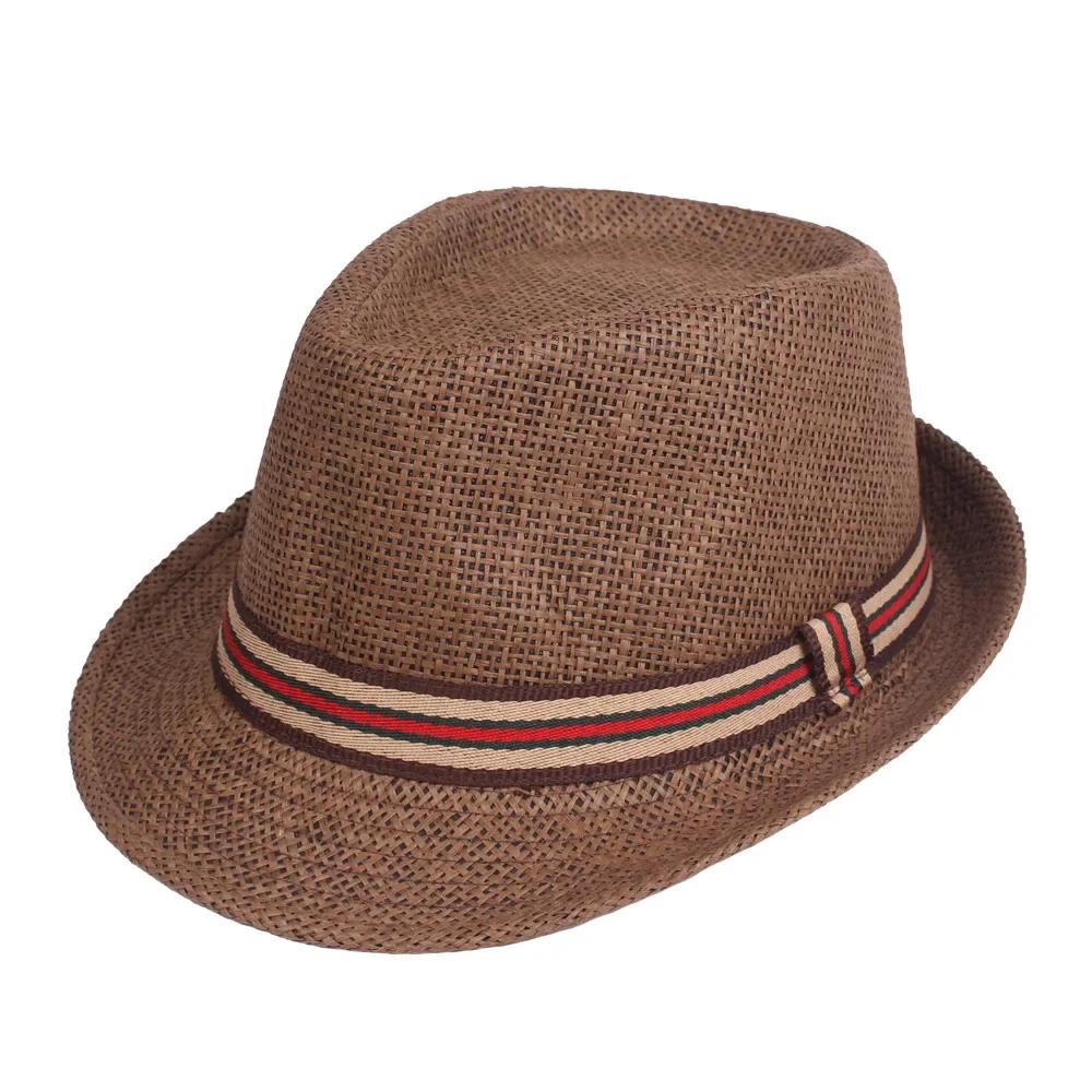Men's Straw Hat - Summer Beach Sun Hat with Striped Ribbon, Solid Color Fedora & Cowboy Jazz Cap, Casual Gangster Style