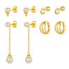 18K Gold Plated French Pearl Chain Earrings for Women Fashion Elegant Geometric Triangular Earring Set Jewelry Mother's Day Gift