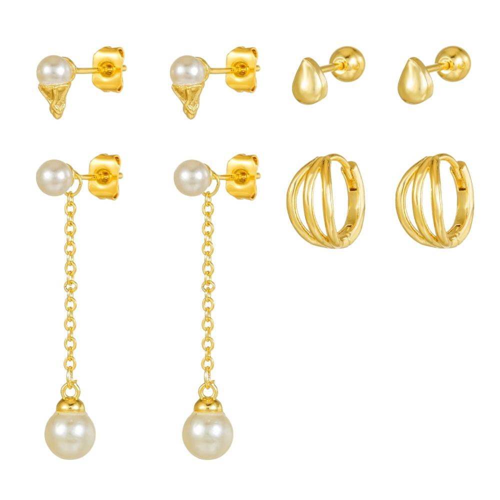 18K Gold Plated French Pearl Chain Earrings for Women Fashion Elegant Geometric Triangular Earring Set Jewelry Mother's Day Gift