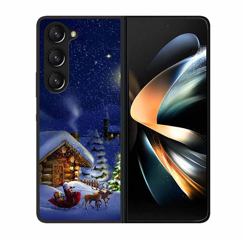 Christmas Case For Samsung Galaxy Z Fold 6 5 4 3 Cover Fold5 Fold4 Lovely Black Hard Plastic PC Cover For Galaxy Z Fold5 5G Case