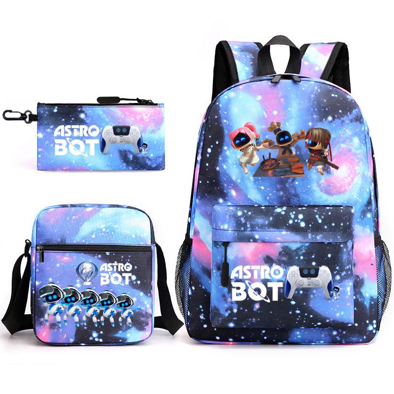 Neuer Astro-Bot, kosmischer Roboter, dreiteiliges Set, Schultasche, Umhängetasche, Federmäppchen, Rucksack.