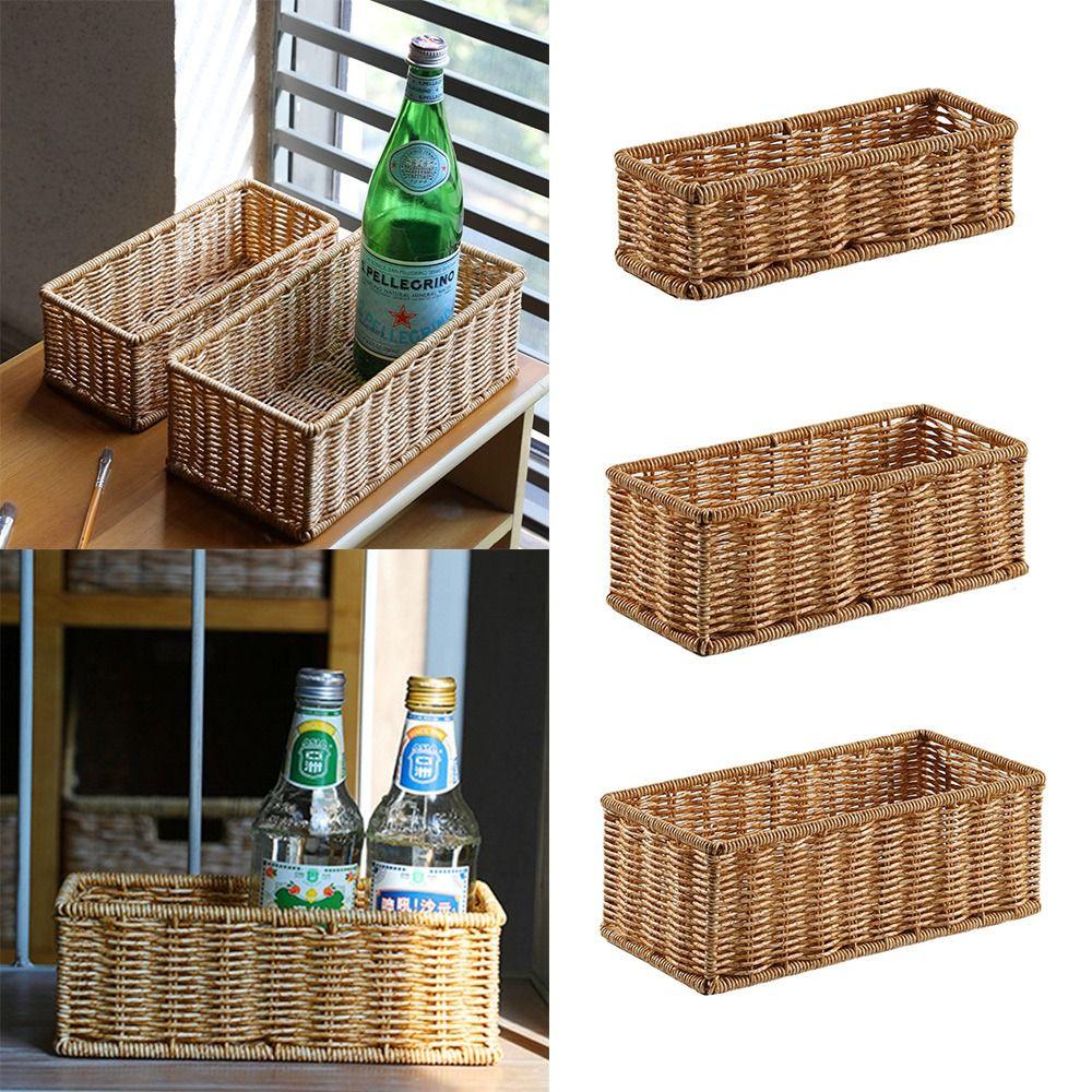 Plastic Storage Basket Woven Pattern Display Basket Desktop Organization Box  Home Shop Hotel