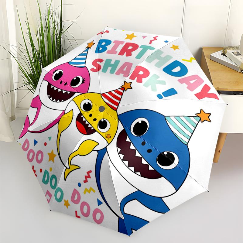B-Baby Shark Print Automatic Umbrella, 8 Rib Iron Frame, Plastic Handle, Suitable for Outdoor Travel &Daily , Ideal Gift