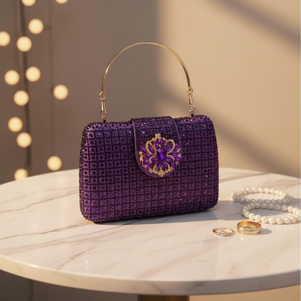 2026 High Stand Rhinestone Clutch Bag Diamond-Embellished Plaid Pattern Fully Embellished Magnetic Clasp New Women's Evening Bag