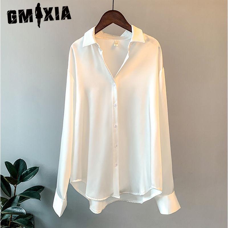 

GMXIA Женские модные повседневные однотонные блузки и рубашки-поло с длинным рукавом с принтом S белый