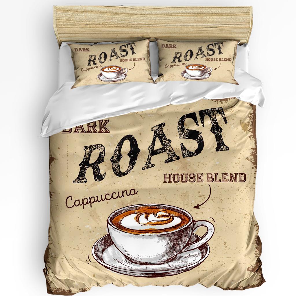 Kaffee Kaffeebohnen Kaffeetasse 3-teiliges Bettwäscheset für Doppelbett Heimtextil Bettbezug Steppdeckenbezug Kissenbezug
