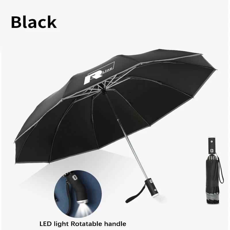 

For VOLKSWAGEN VW Car Led Light Automatic Folding Windproof Sunshade Umbrella For Volkswagen Golf R line Tiguan Touareg GTI CC P чёрный