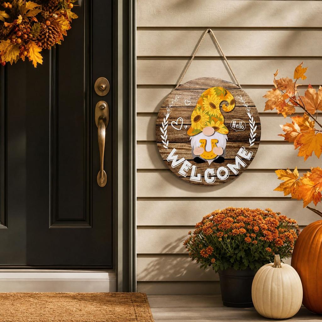 Interchangeable Gnome Welcome Sign for Halloween Door Decor