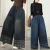 DIMANAF 2026 Summer New Plus Size Women Jeans Elastic Waist Long Pants Loose Casual Denim Cotton Trousers Plaid