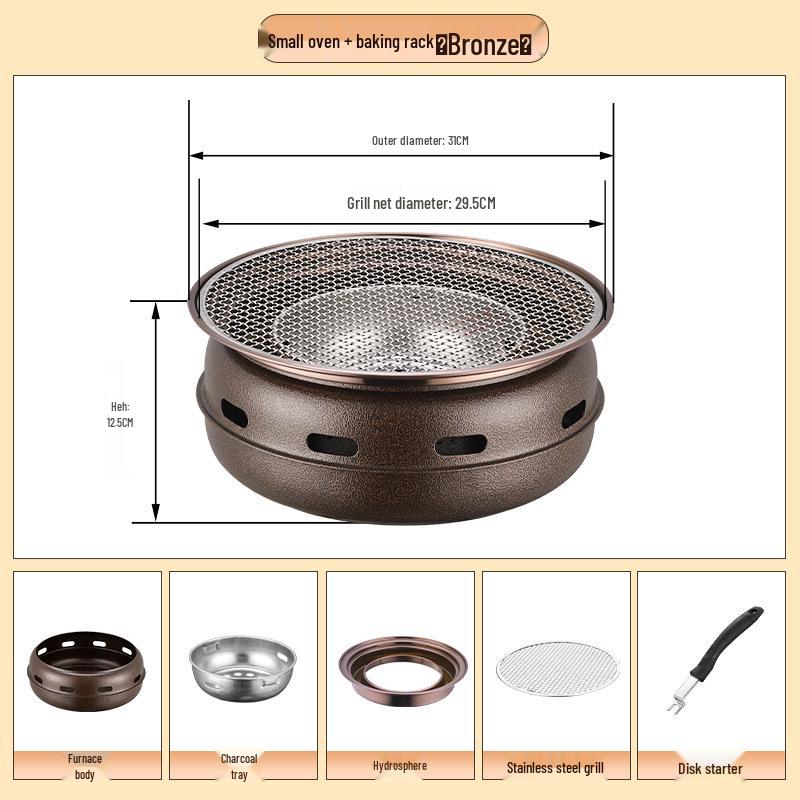 Japanese Non-Stick Charcoal Grill for Camping: Round BBQ Grill & Tea Brewing Stove