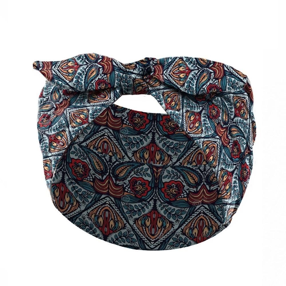 Wide Boho Print Headband Elastic Turban Headwear Casual Bohemian Hair Bands for Yoga Biker
