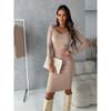 Women's Autumn and Winter Clothing European and American Sexy Backless Long Dress Large V-neck Long Sleeve Dress Women