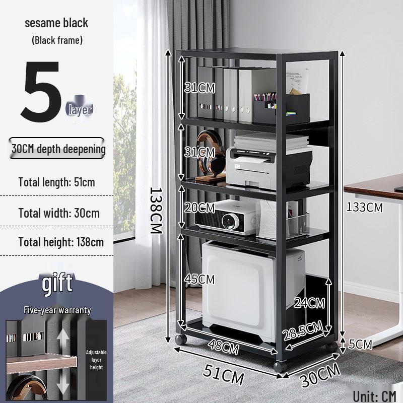 Floor-Standing Multi-Layer Mobile Printer Rack & Computer Host Organizer Cabinet