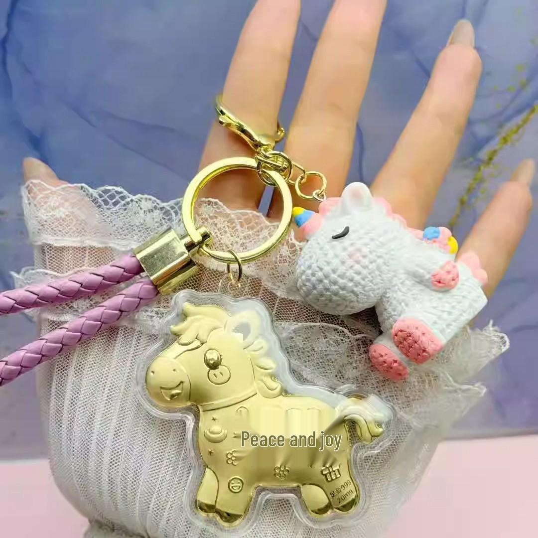 

999 Pure Gold Little Horse Keychain Pendant - Year of the Horse Souvenir Gift