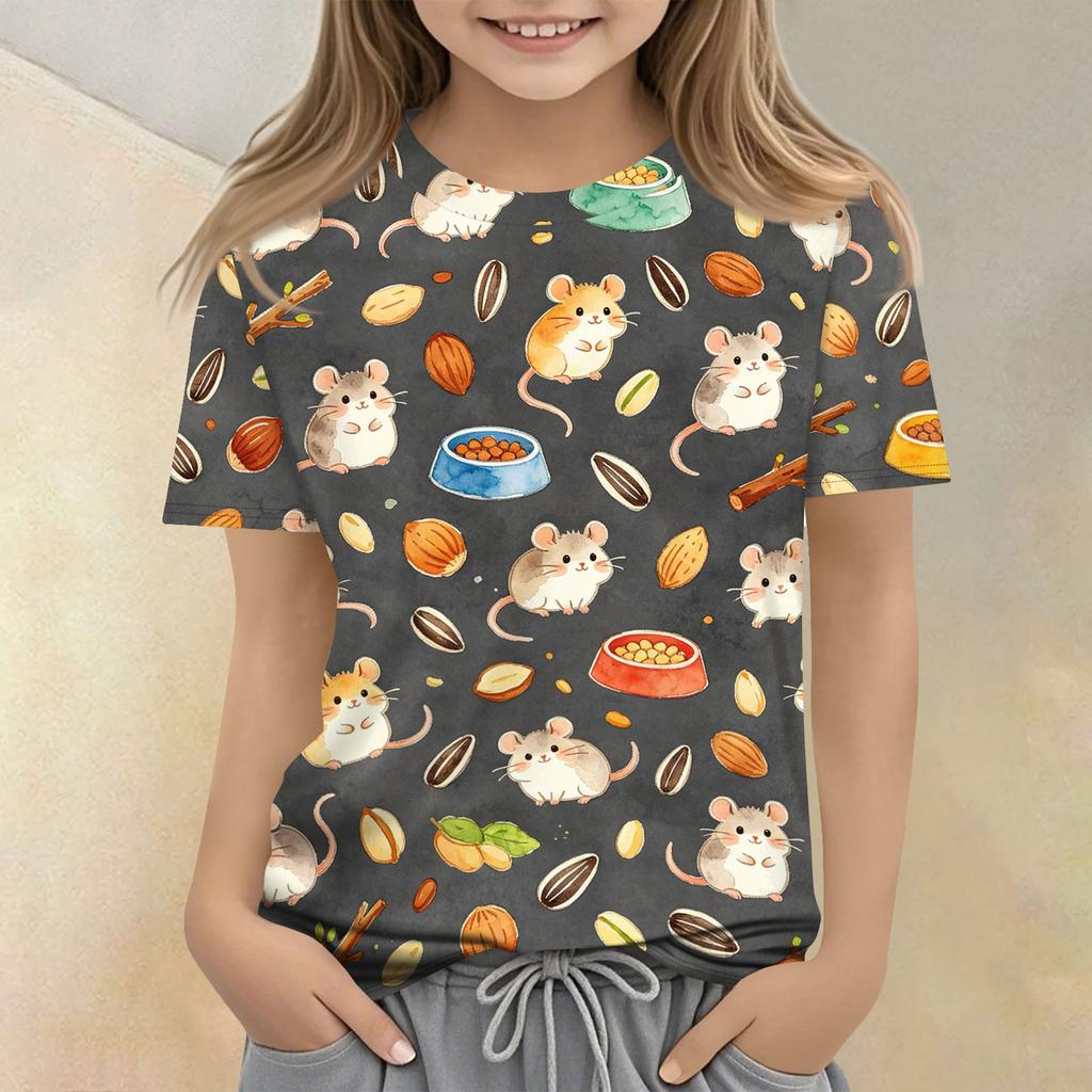 Kids Animal Print Crew Neck Short Sleeve Casual Loose Fit T Shirt Top for Children Soft Comfortable Fabric Suitable for Everyday Wear