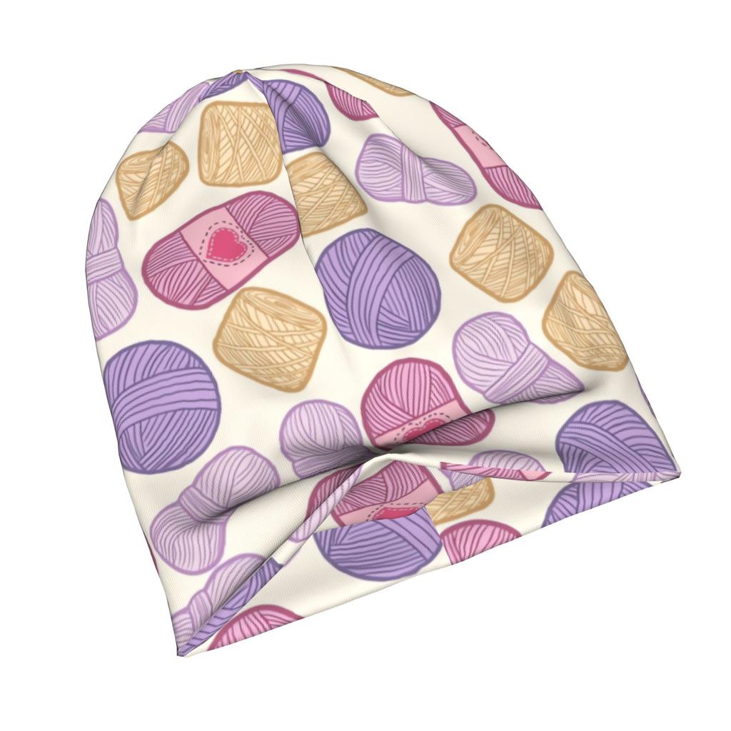 2D Flat Printing Lavender And Golden Yarn Pattern Minimalist Knit Hat Designed for Adults Who Enjoy Quiet Style Complements Neutral Tones And Effortle
