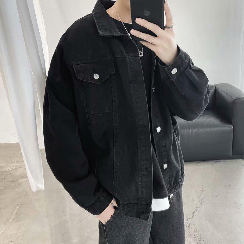 Men's Retro Loose Fit Denim Jacket - Solid Color, Korean Style, All-Match Workwear, Perfect for Spring and Autumn.