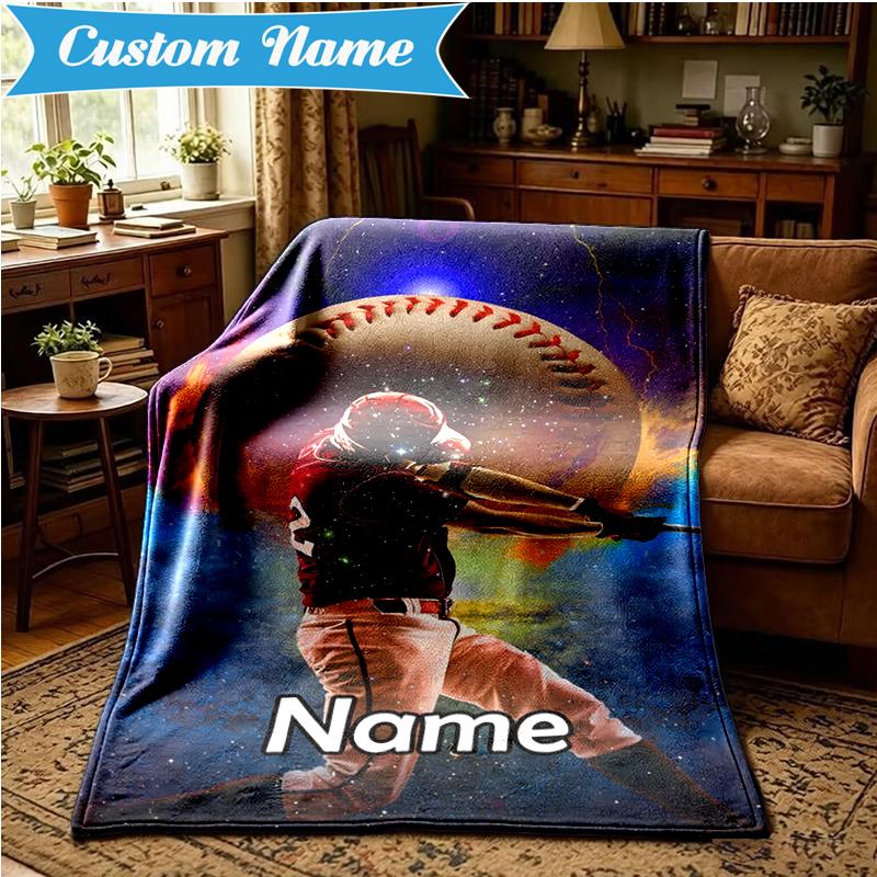 Custom Name Baseball Glove Bat Blanket Lightweight Ideal Bedding Blanket Perfect for Travel, Camping, Living Rooms, Sofas, Christmas Gift