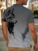 Men's Polo Shirt, Ink Wash Wolf Print T-Shirt, Summer Fashion Commuting Apparel, , Men's Clothing