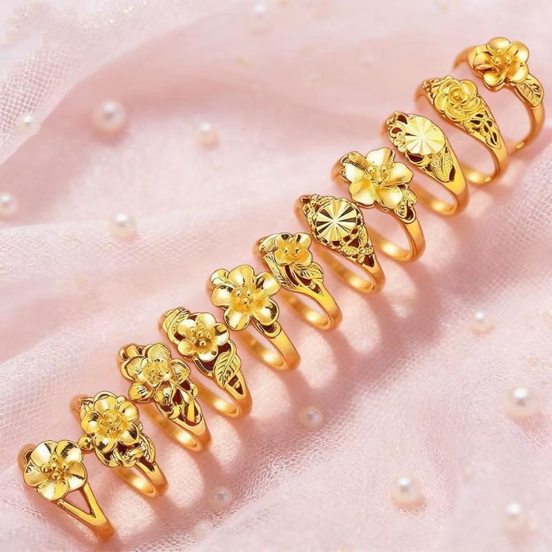 Women's Open Adjustable Ring Gold Plated with Lucky Flower Design Suitable for Wedding Jewelry