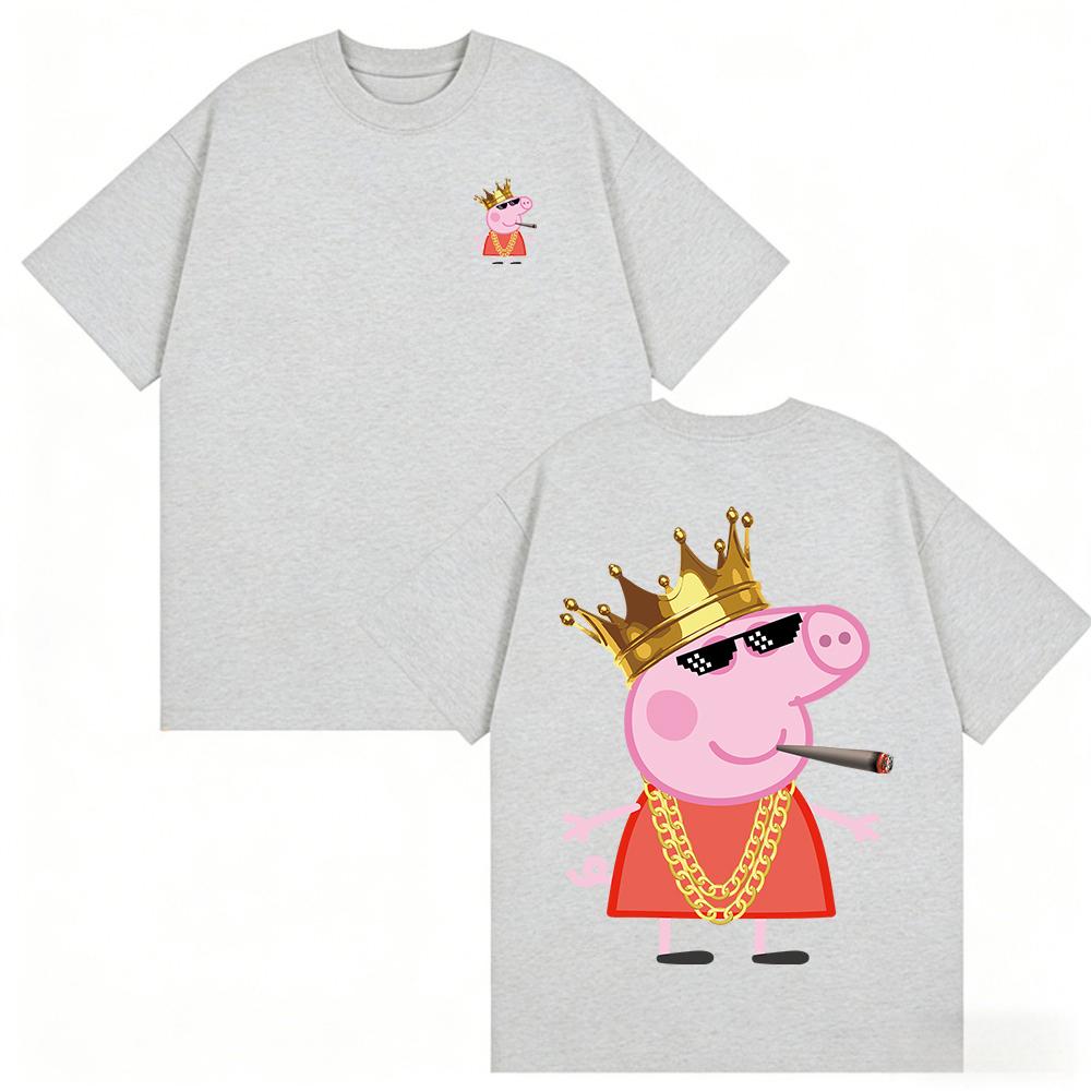 Summer Peppa Pig Page Cartoon Pattern Printed T-shirt Kids Unisex Breathable Loose Casual