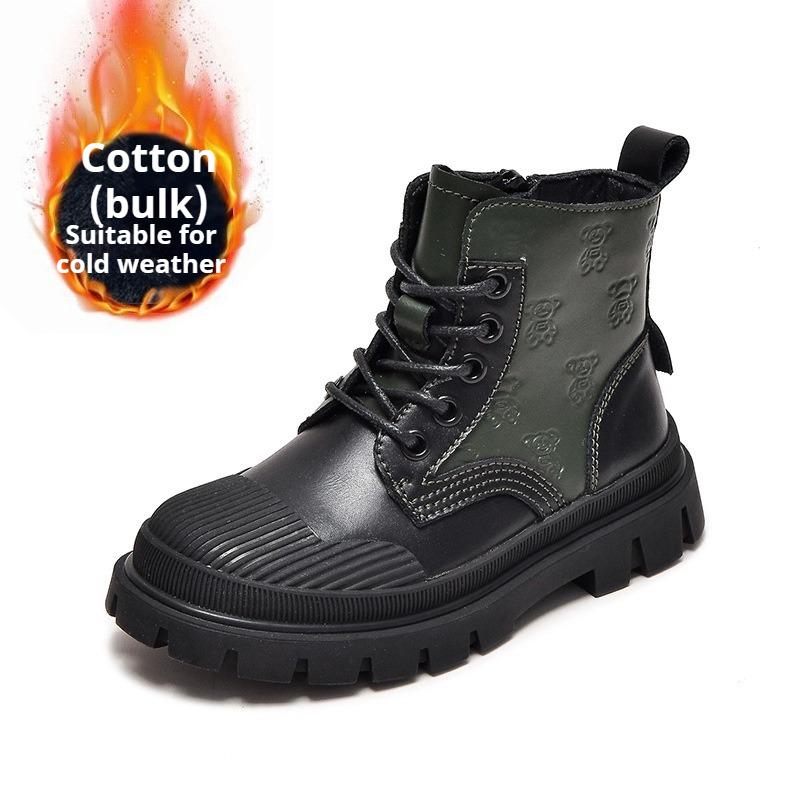 Children's British Style Velvet Ankle Boots Soft Sole Leather Boots