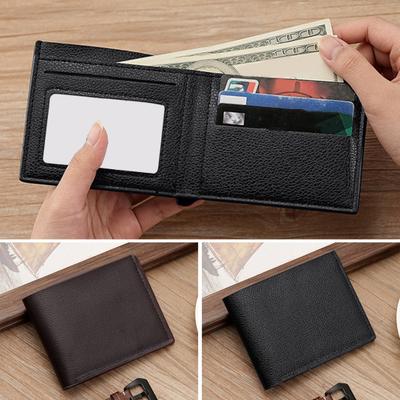 Carteira Masculina de Couro Sintético Cor Sólida Porta Cartões de Crédito com Múltiplos Bolsos Carteira de Bolso Dobrável para Viagens de Negócios Uso Diário