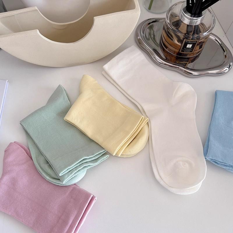 Women's High-Elastic Cotton Socks - Non-Binding, Soft, Anti-Pilling, Macaron Colors, Versatile and Comfortable Fit
