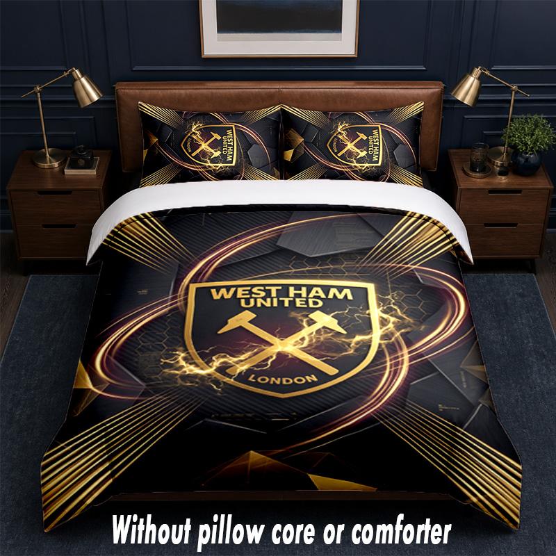 Set Biancheria da Letto West Ham United Football Design 1 Copripiumino + 2 Federe Morbido Traspirante Biancheria da Letto per la Casa