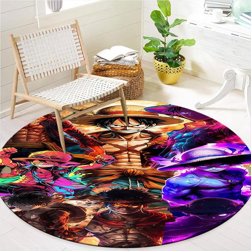 Anime One Piece Round Area Rug Carpet Rug For Living Room Bedroom Sofa Playroom Decor Nonslip Floor Mat