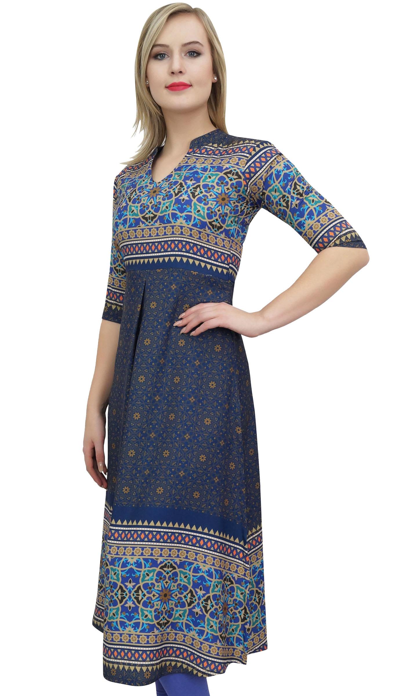 

Bimba Women s Black Designer Tunic Printed A-Line Kurti Kurta Dress-10 8 темно-синього кольору