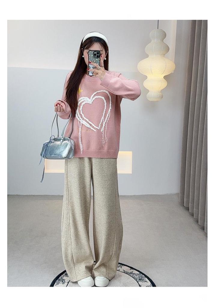 Shuangtian Winter Plus Size Women's Heart Pattern Knit Sweater